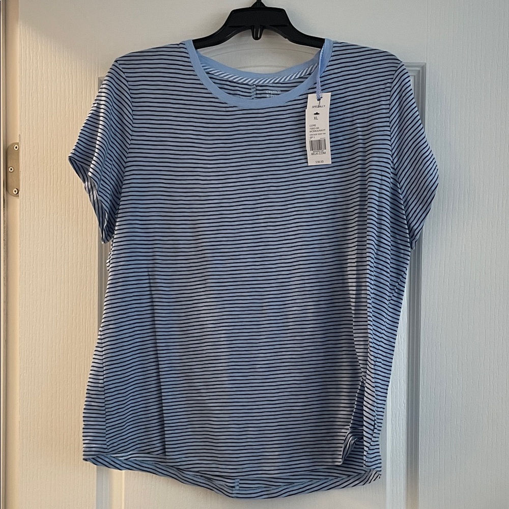 crown & ivy Light Blue and Navy Striped Crewneck Tee